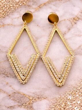 Gold Geometric cz Drop Earrings 925 posts